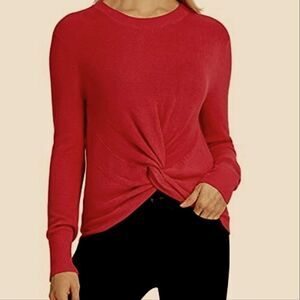 No Comment Burgundy Red Crewneck Waffleknit Knotted Long Sleeve Top